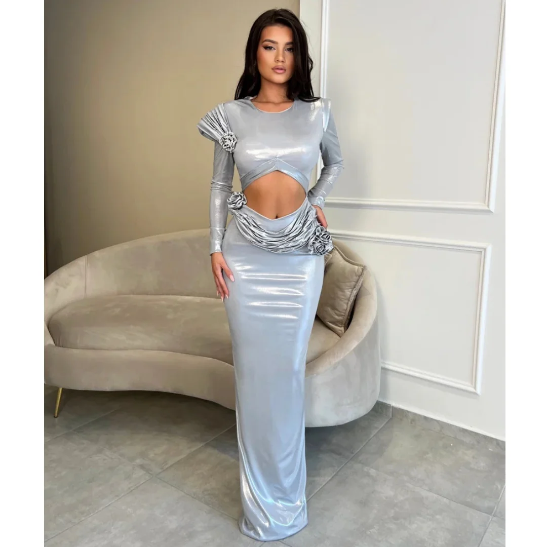 

Elegant Mermiad Evening Dresses for Women O Neck Flowers Appliques Prom Party Gowns Customized Floor Length Vestido de Fiesta