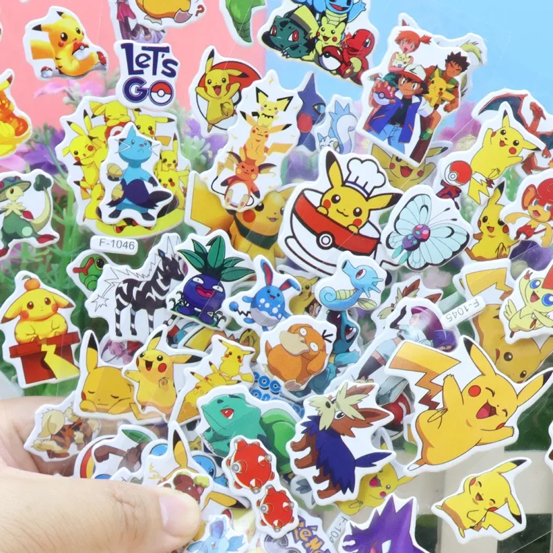 

12Sheets Cute Anime Pokemon Stickers Kawaii 3D Pikachu Decals Kids Toys Cartoon Bubble Paste Thicken The Reward Sticker Gifts