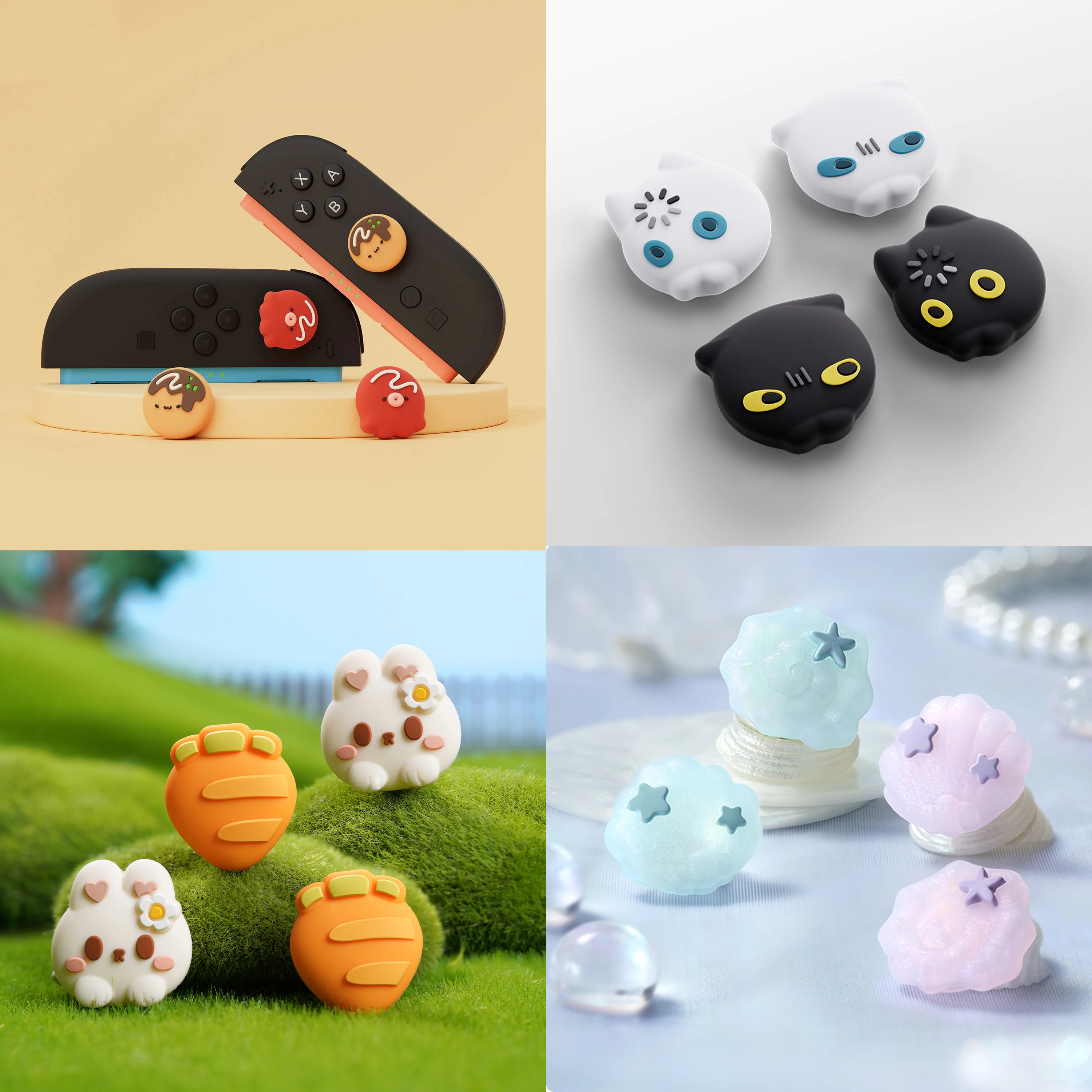 Cute Cat Bunny Silicone Soft Thumb Stick Grip Cap Protective Cover For Switch 2 Joycon/NS2 Pro Game Controller Protector Case