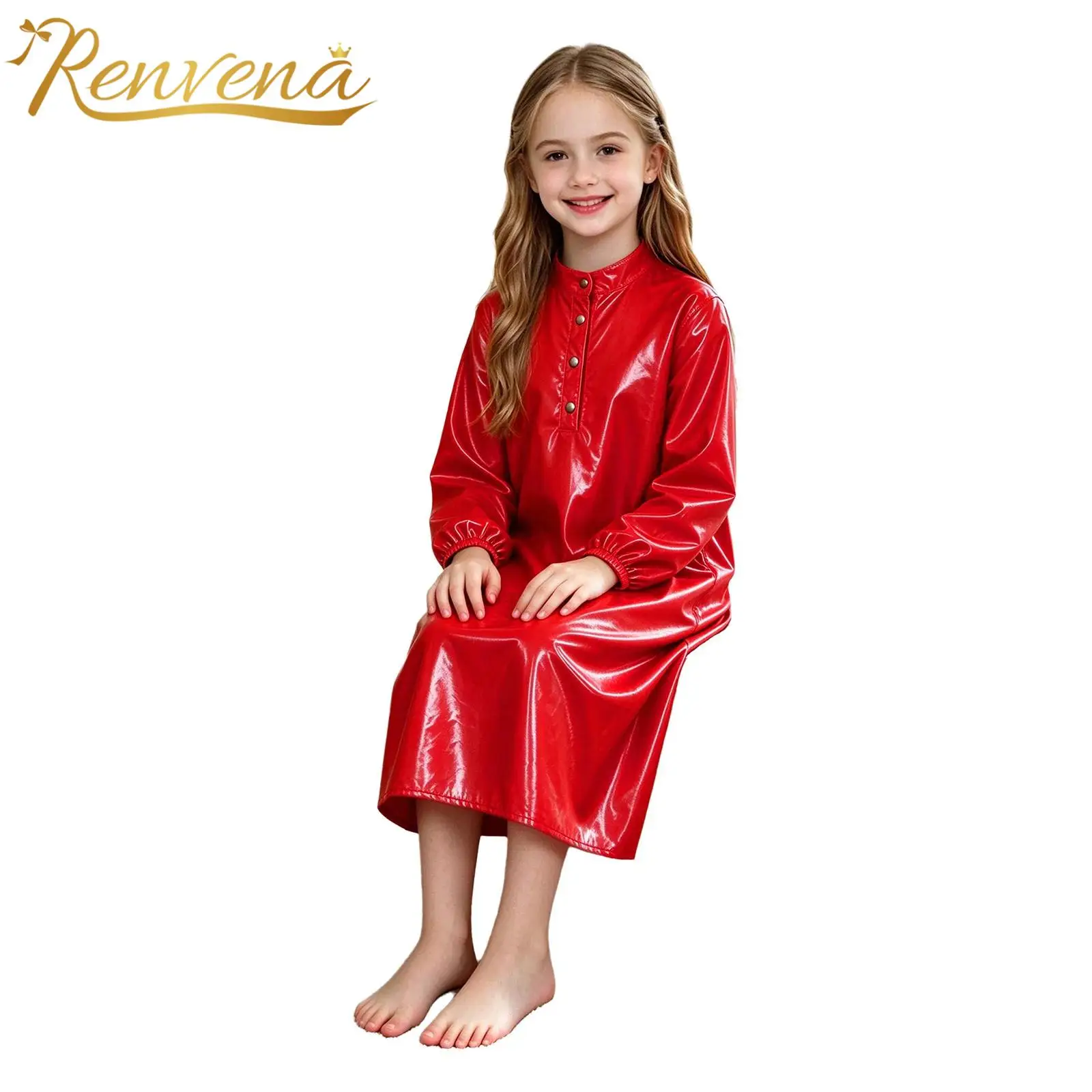 Children Clothes Kids Girls Water Resistant Dress Muslim Robe Glossy Cover Up Dress for Party Birthday Christmas Party Costumes