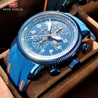 MINI FOCUS-reloj de cuarzo deportivo para hombre, cronógrafo de pulsera luminoso con correa de silicona azul, con fecha, resistente al agua, 0379