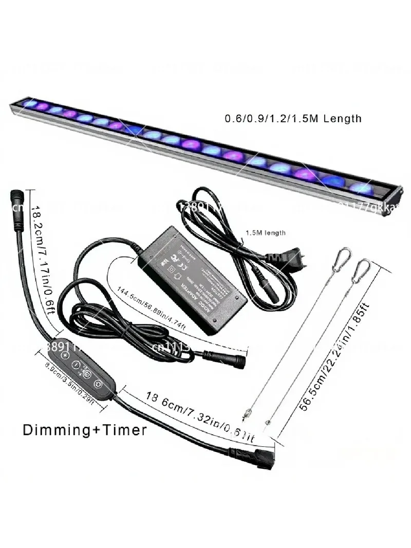 LED Aquarium Bar Light Deep Blue UV Full Spectrum 60-150cm for Reef Coral Marine Tank Growth