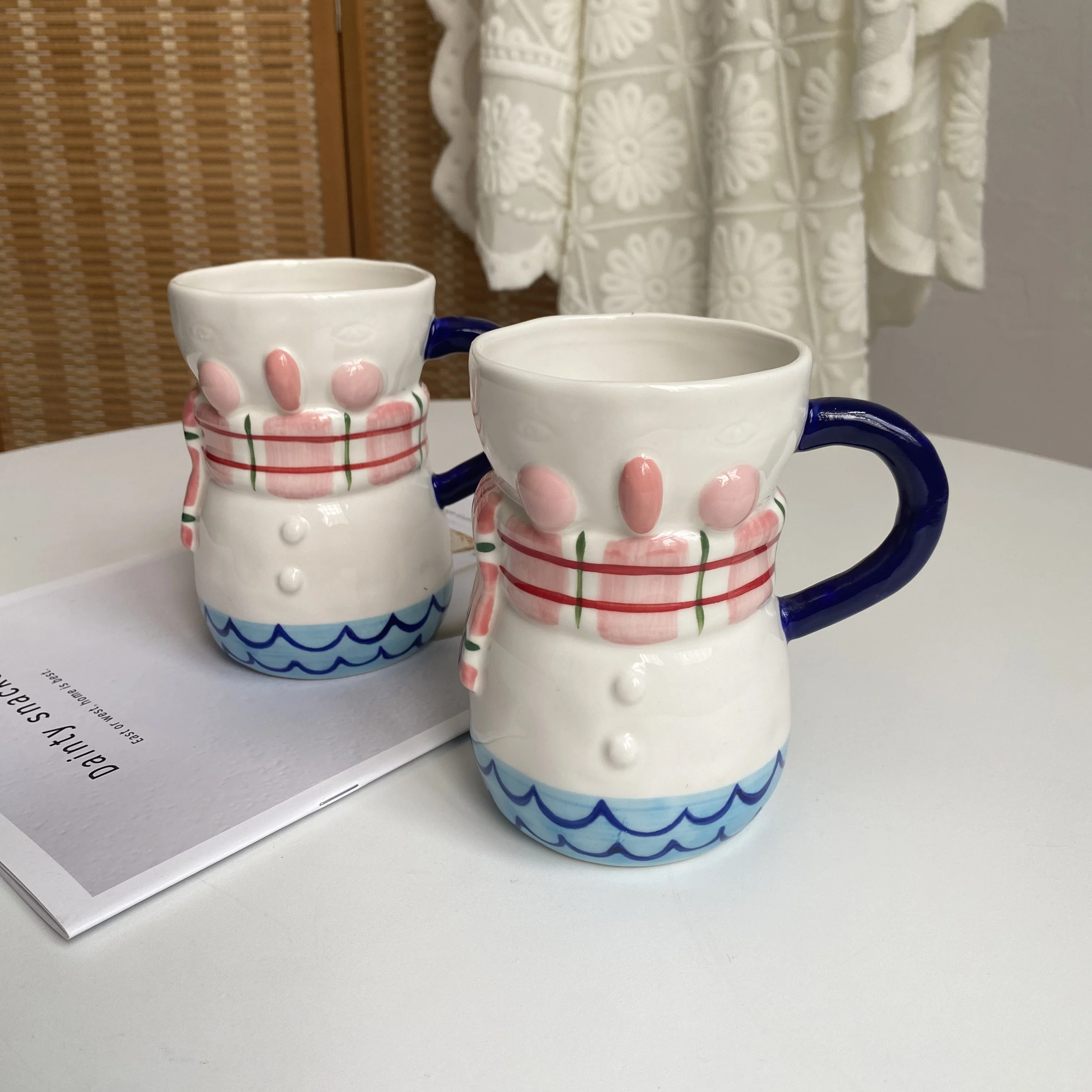 

Snowman shape mug large capacity water cup underglaze ceramic cup household milk cup