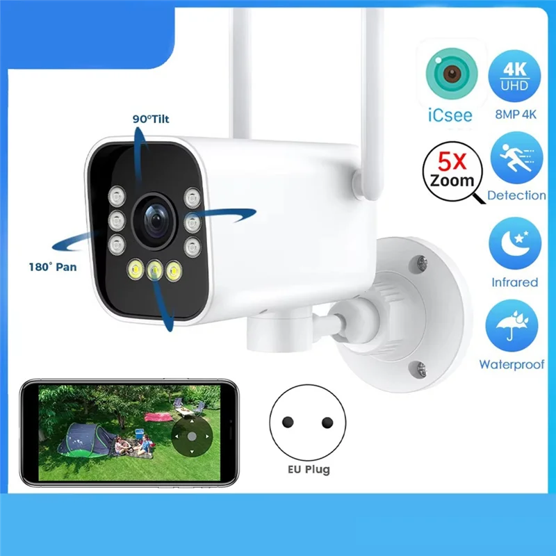 8-мегапиксельная 4K Wi-Fi IP-камера, уличная камера с автоматическим отслеживанием, защита домашней безопасности ICSEE, вилка европейского стандарта-ELEC