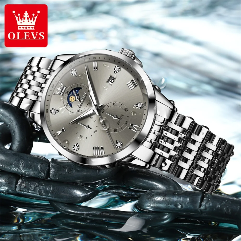 OLEVS 2925 Top Luxury Men Watch Brand Business Original Men's Quartz Watch Trend Moon Phase Date Timer Watch Men Gift Reloj