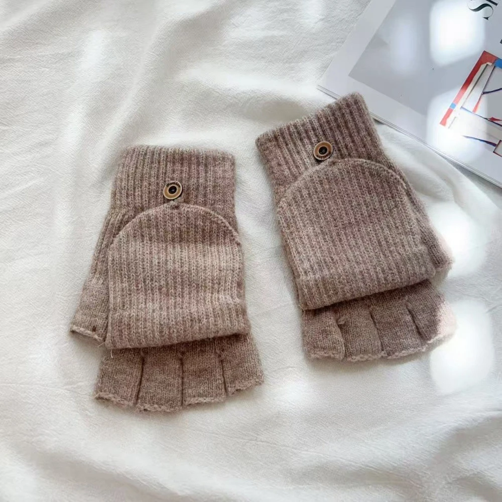 1 زوج محبوك رشاقته غطاء الوجه قفازات الكلاسيكية بلون يتعرض قفازات لينة الكروشيه أصابع القفازات الشتاء الدافئة القفازات #3