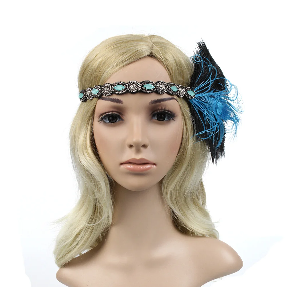 

Flapper Accessories for Women Hair Band Head Decoration Beaded Rhinestone Headpiece Blue Accessiores