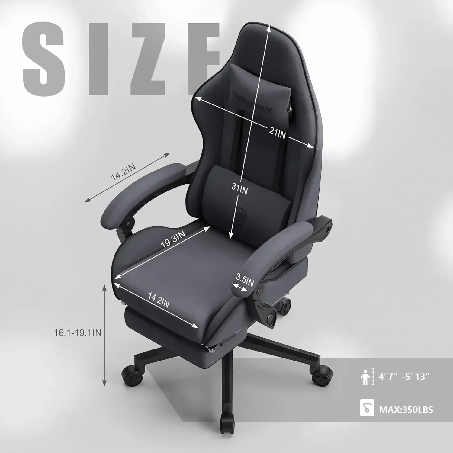 Gaming Chair Fabric with Pocket Spring Cushion, Massage Game Chair Cloth with Headrest 360° Swiveling Comfy Armchair with Footr