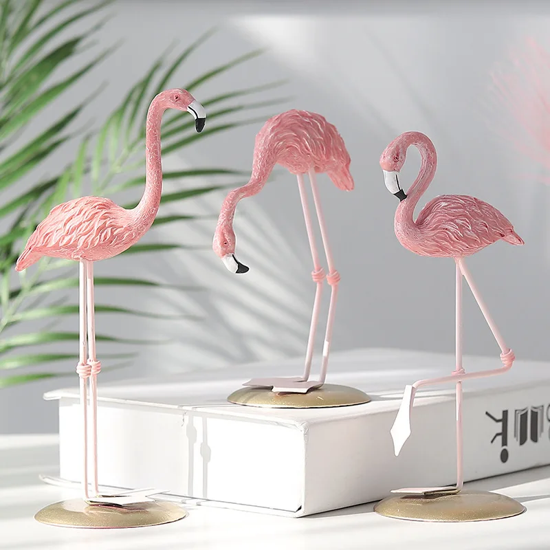 Pink Flamingo Figurine Set Tropical Bird Tabletop Decor Home Office Shelf Ornament Wedding Party Gift 3PCS