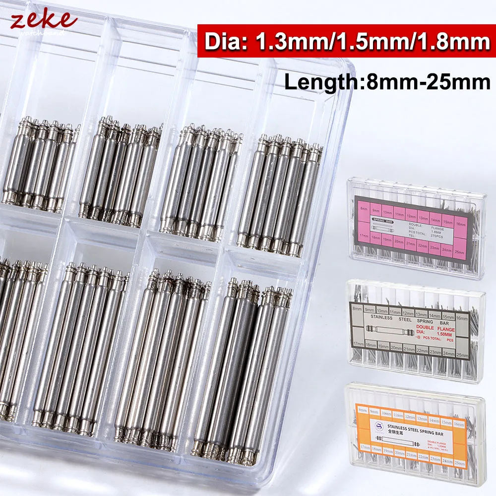 1set Dia 1.3mm/1.5mm/1.8mm Strainless Steel Spring Bars Length 8mm- 25mm Watchband Strap Metal Link Pin Watch Repair Tools Pin