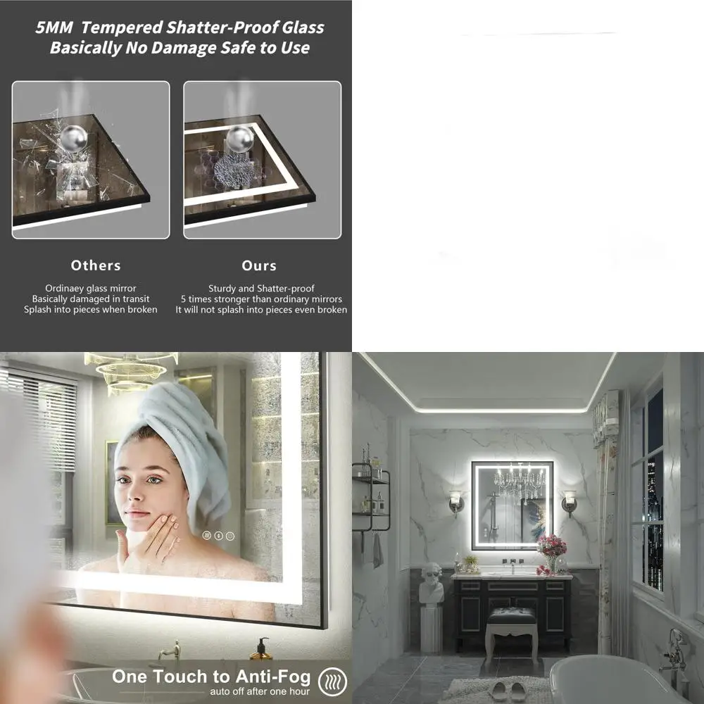 Miroir de courtoisie LED à intensité variable, 28 x 32 pouces, rétroéclairage et éclairé sur le devant, antibuée, incassable, fonction mémoire, certifiant ETL