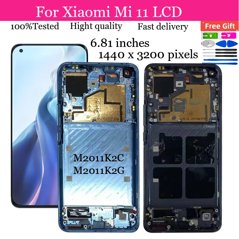 AMOLED Screen Replacement For Xiaomi Mi 11 M2011K2C M2011K2G Lcd Display Digital Touch Screen with Frame for Xiaomi MI 11