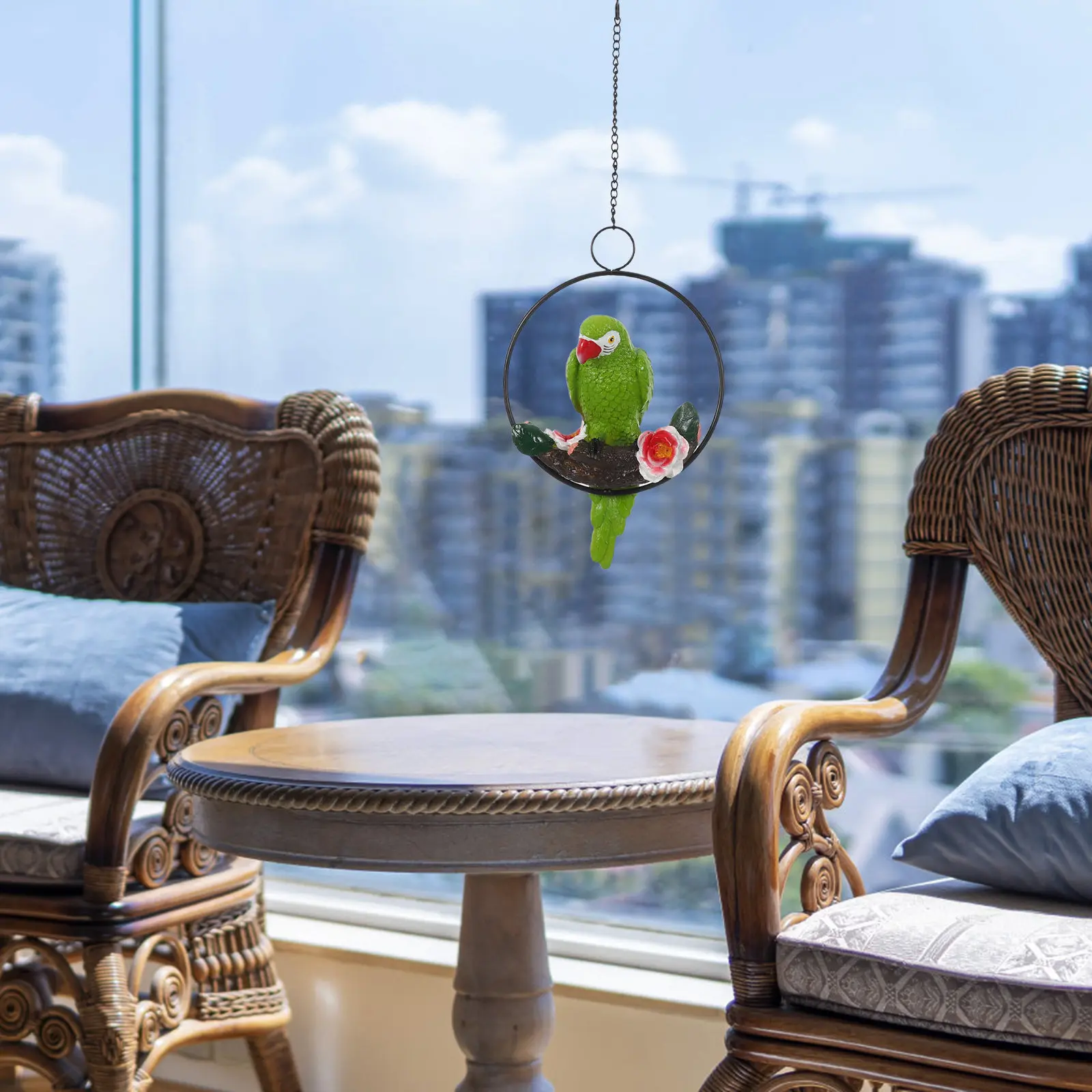 Hanging Parrot Garden Decor 17 Inches Resin Lifelike Perching Bird Sculpture Outdoor Pendant Patio Lawn Home Decor