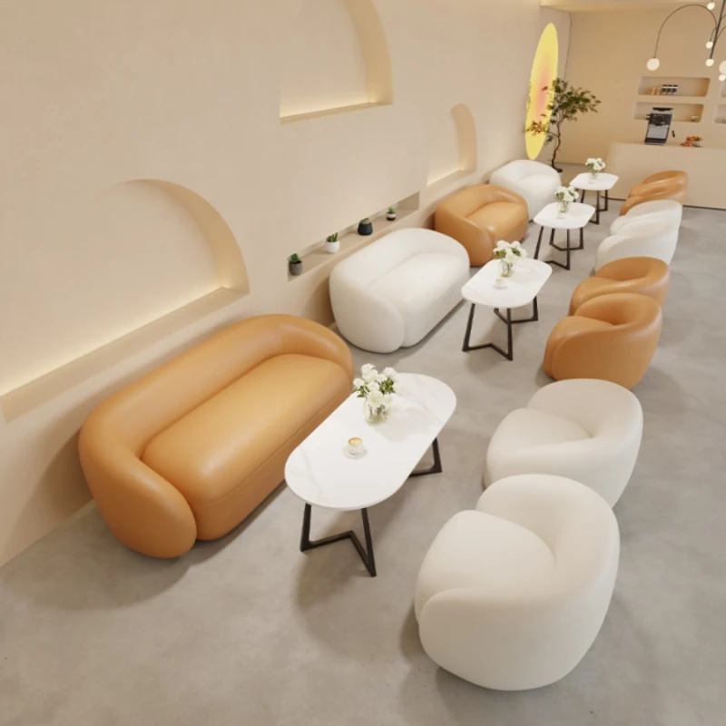 Coffee Shop Dessert Milk Tea Shop Table and Chair Combination, Salon Reception Sofa, Coffe Table Set