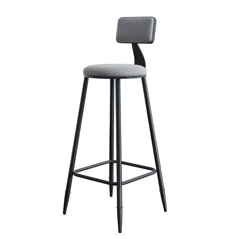 Taburete alto industrial moderno: silla de bar de hierro y madera maciza con respaldo, ante liso de seda, asientos elegantes