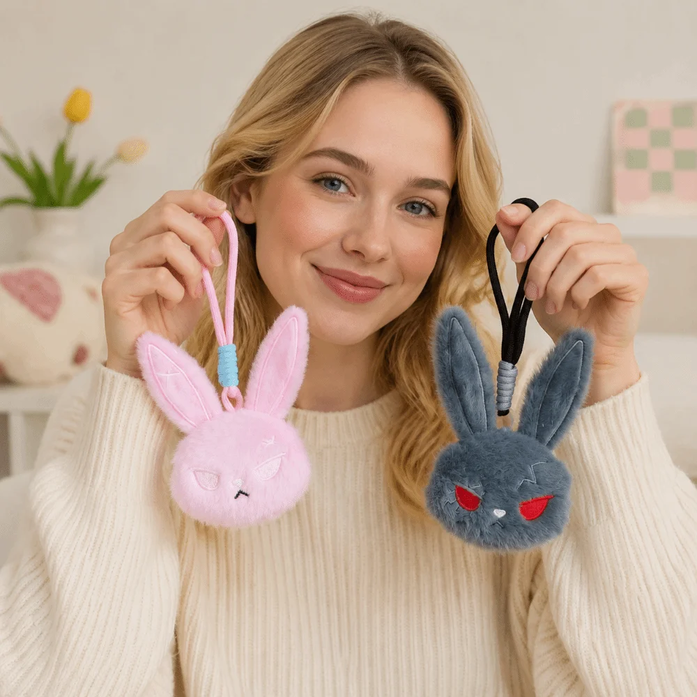 Fashion Cute Gothic Bunny Keychain Animal Dark Style Rabbit Keyring Spooky Design Soft Halloween Key Rings Men Women