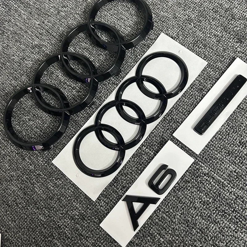 

2PCS 4 Ring logo ABS Black Car Hood Front Bonnet Grill Rear Trunk Emblem Sticker 1P A6 mark 1P Quarrto For AUDI A6 2020-2023