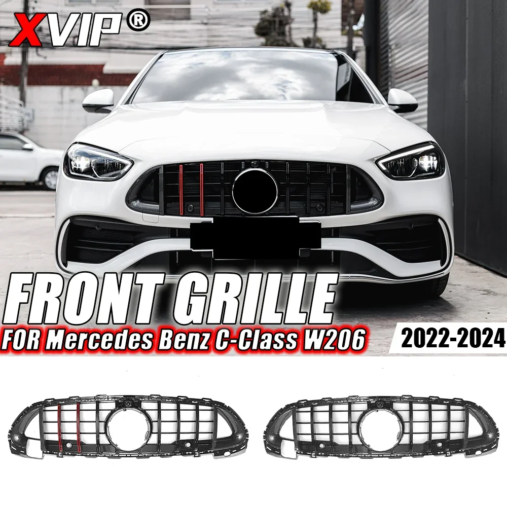 

XVIP Glossy Black GTR Style Bumper Grille For Mercedes Benz C-Class W206 C200 C300 C43 AMG 2022-2024 Diamonds Style Upper Grille