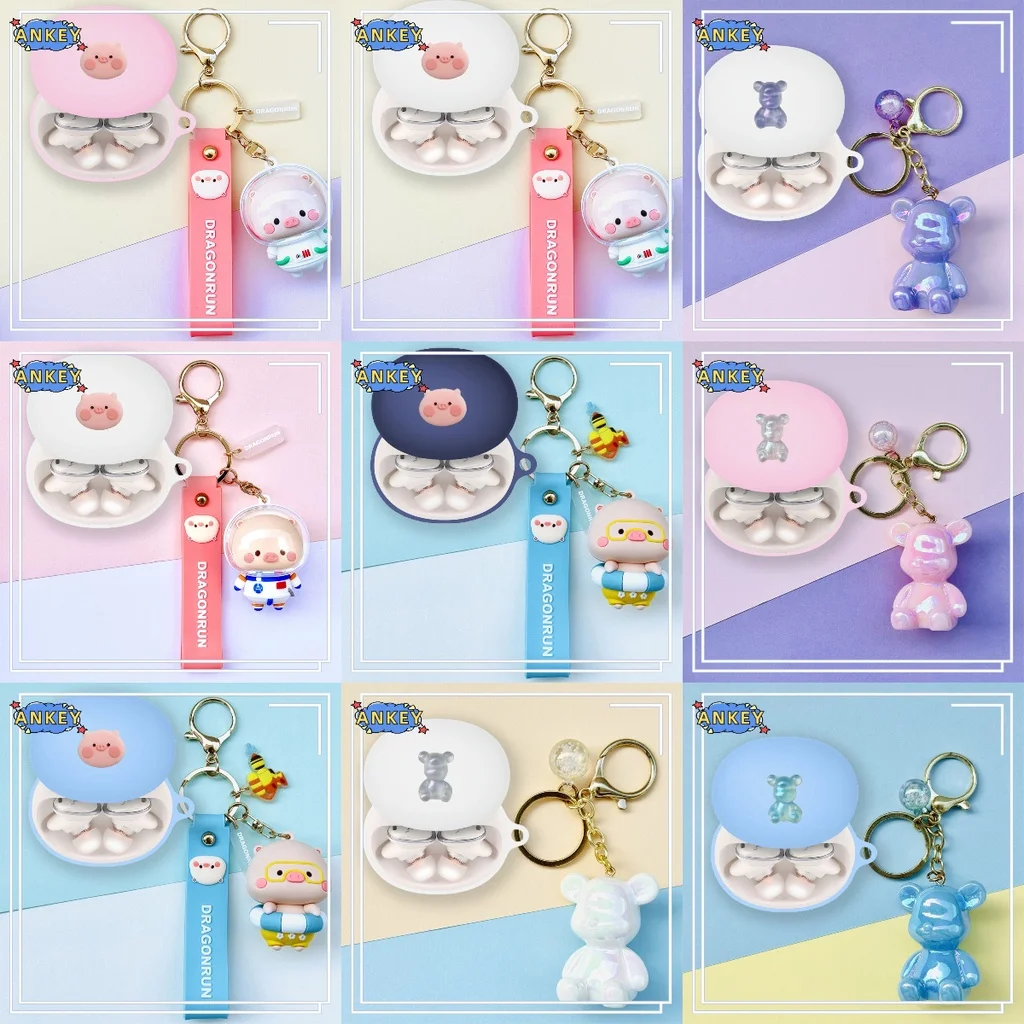 for Anker Soundcore Liberty 3 Pro Silicone Case Cute Pig Earbuds Soft Protective Cover Skin with Pendant
