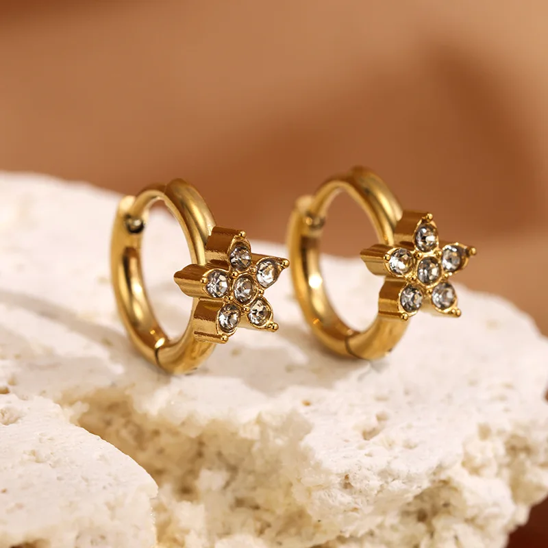 Cross‑border Hot‑selling Stainless Steel Flower Zircon Earrings for Women, French‑Style Micro‑Paved Diamond Fashion Jewelry