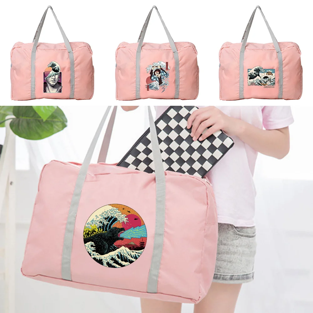 Foldable Large-capacity Unisex Fashion Luggage Travel Tote Bag Wave Pattern Printed Travel Bag