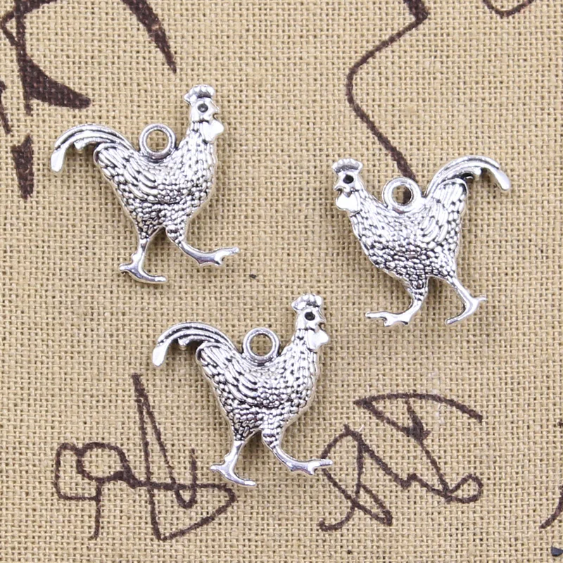 10pcs Charms Rooster Cock Chicken 22x20x6mm Antique Silver Color Pendants DIY Crafts Making Findings Handmade Tibetan Jewelry