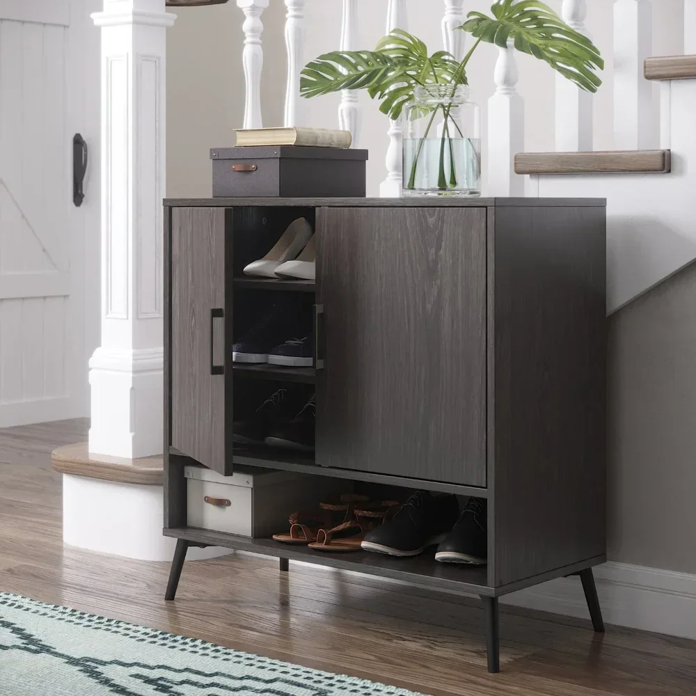 

Shoe Cabinet Organizer with 12-Pair Shoe Rack Capacity, Entryway Storage Cabinet with Open & Adjustable Interior Shelves