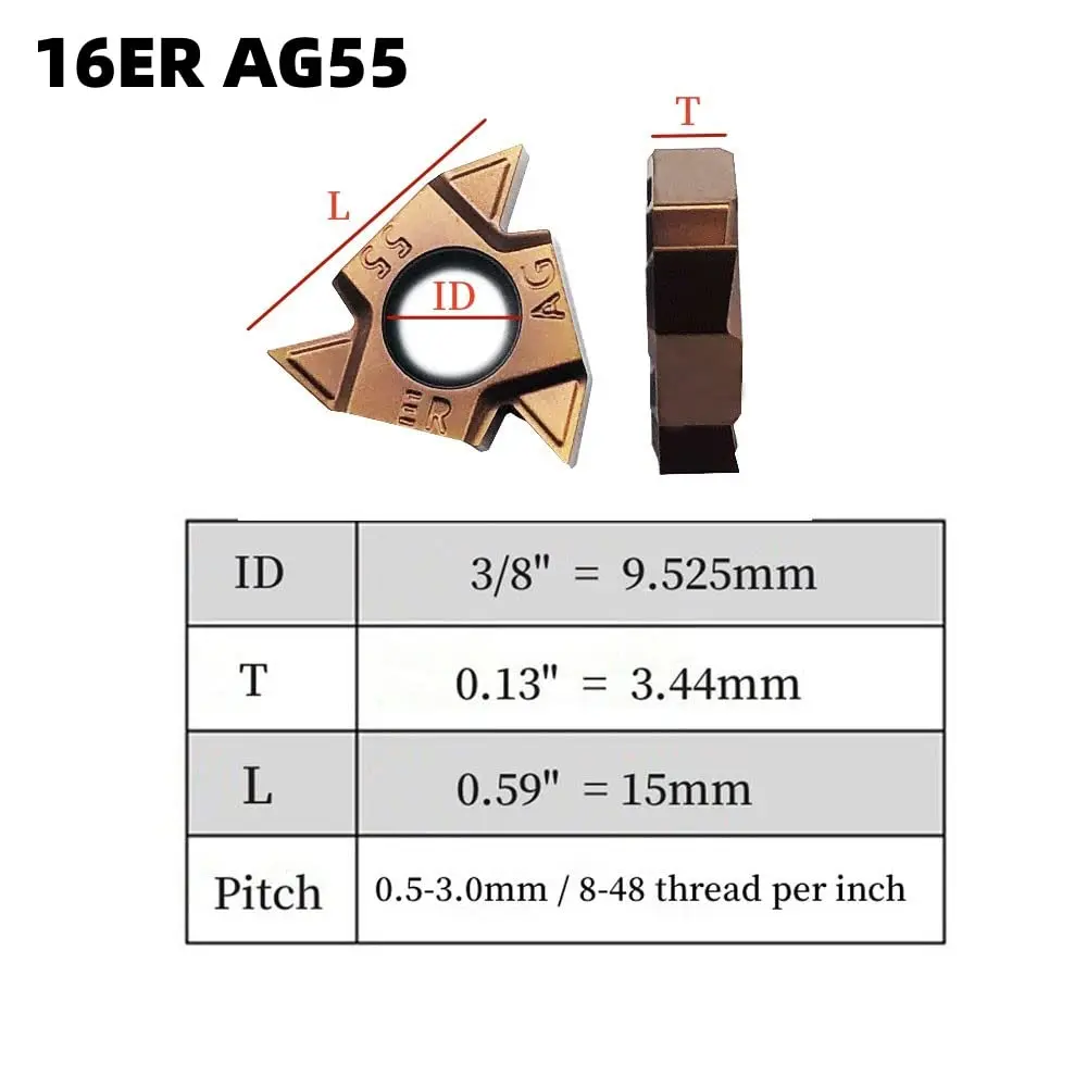 Metal turning tools 10Pcs Lathe Threading Inserts 16ERM AG55 External Threading Insert Carbide Inserts CNC Lathe cutters Inserts