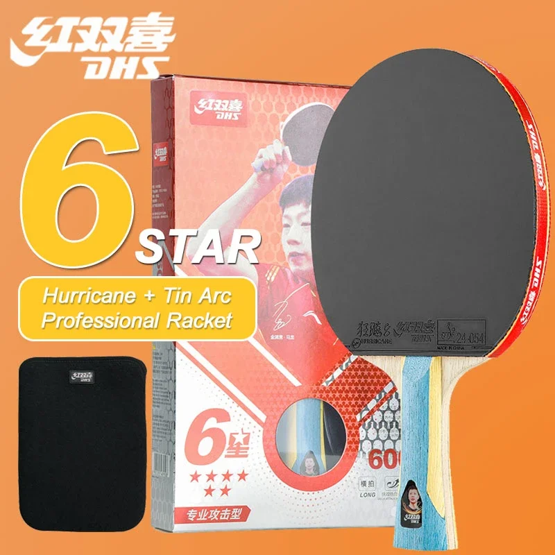 

DHS 6 Star Table Tennis Racket H6002/6006 Pro Offensive Ping Pong Racket 5-Ply Thicker Pith with Powerful Attack Gift Box Pack