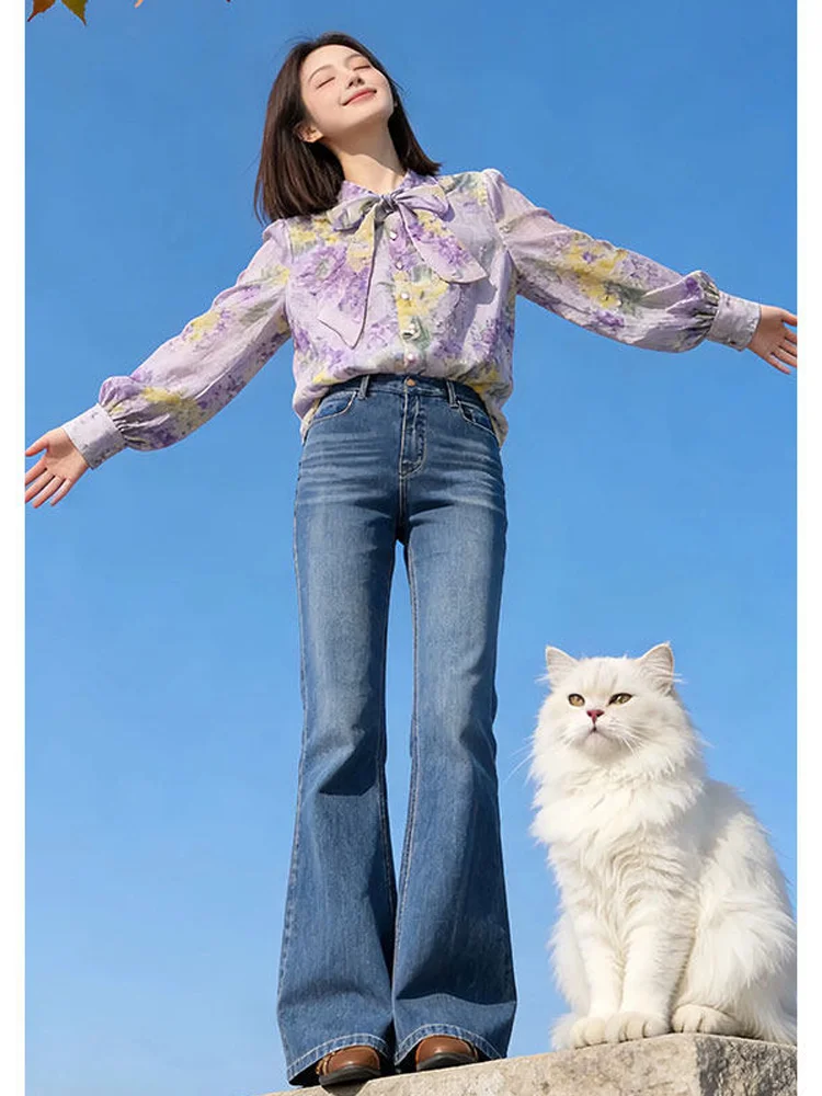 

Fashionable Printed Shirt Women's Slimming Age-Defying High-End Feel Casual Loose Fit Long Sleeve round Neck Button-Up Shirt