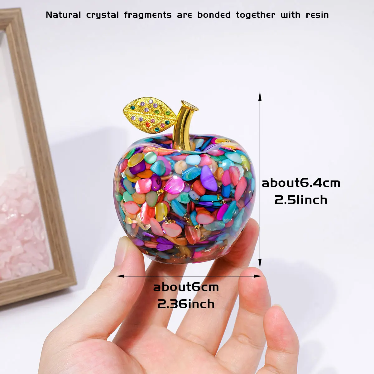 1pc Natural Crystal Chips Resin Apple Ornament Christmas Eve Gift for Home Office Decor