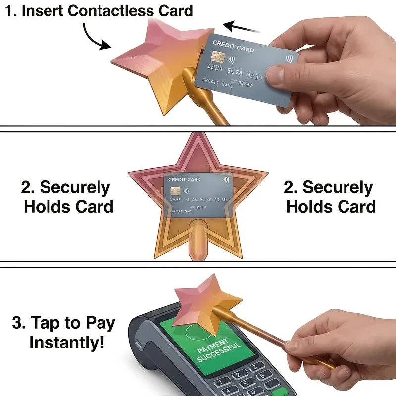 Magic Star Design Wand Shaped Card Holder, Portable Credit Card Case, Lightweight Stylish Contactless Payment ETC Card Organizer