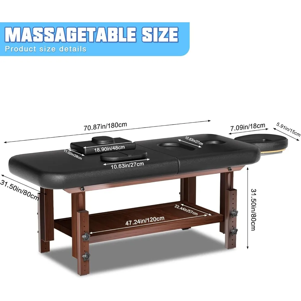 

Fixed Massage Bed with Memory Foam, Massage Tattoo Bed, Height Adjustable, Esthetician Facial Treatment Bed, PU Leather