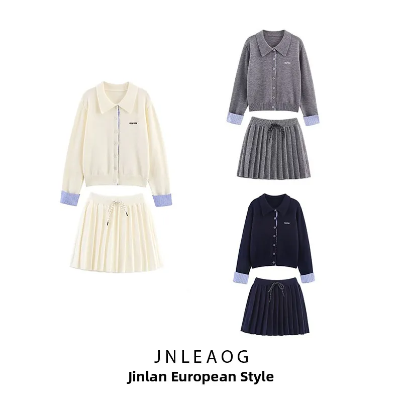 JNLEAOG Herbst Neue Faion Gestrickte Set frauen Lange Sve Taste Sle Zwei-Stück Anzug Europäischen Sle Universal Frühling tragen