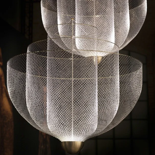 New post-modern designer simple export chandelier grid metal design living room dining room light and shadow chandelier LED