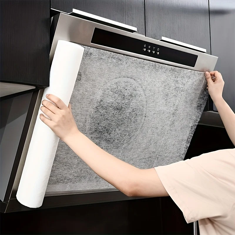 1Roll Range Hood Oil Cover, Range Hood Filter, High-Temperature Resistant Kitchen Fireproof Filter Membrane Non-Woven Dust Cover