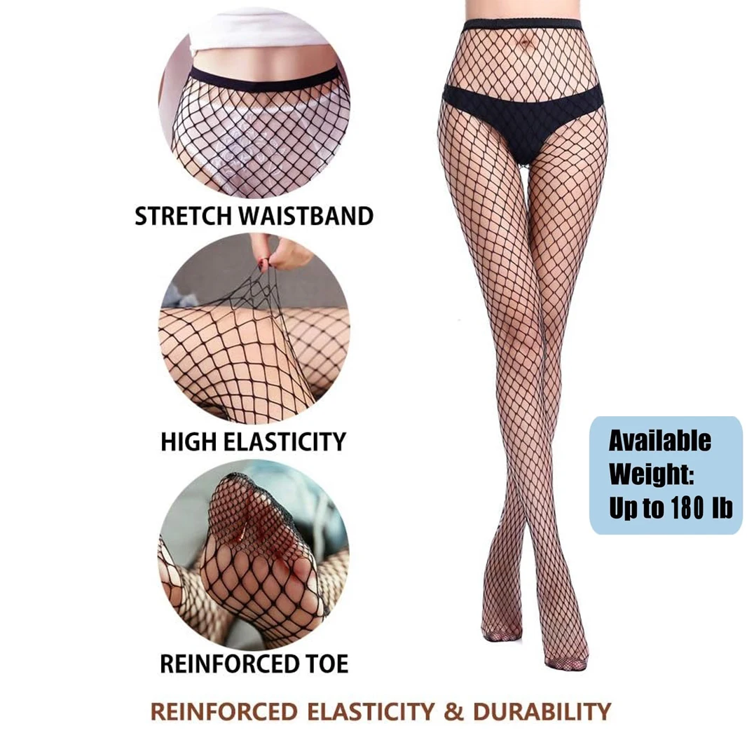 4 Pairs Fishnet Stockings, High Waist Tights for Women, Fishnets Party Mesh Stockings Pantyhose