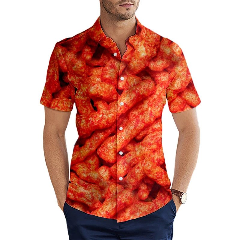 Camisa casual de sorvete masculina, camisa havaiana, engraçada estampa 3D, manga curta, roupa respirável, nova, verão