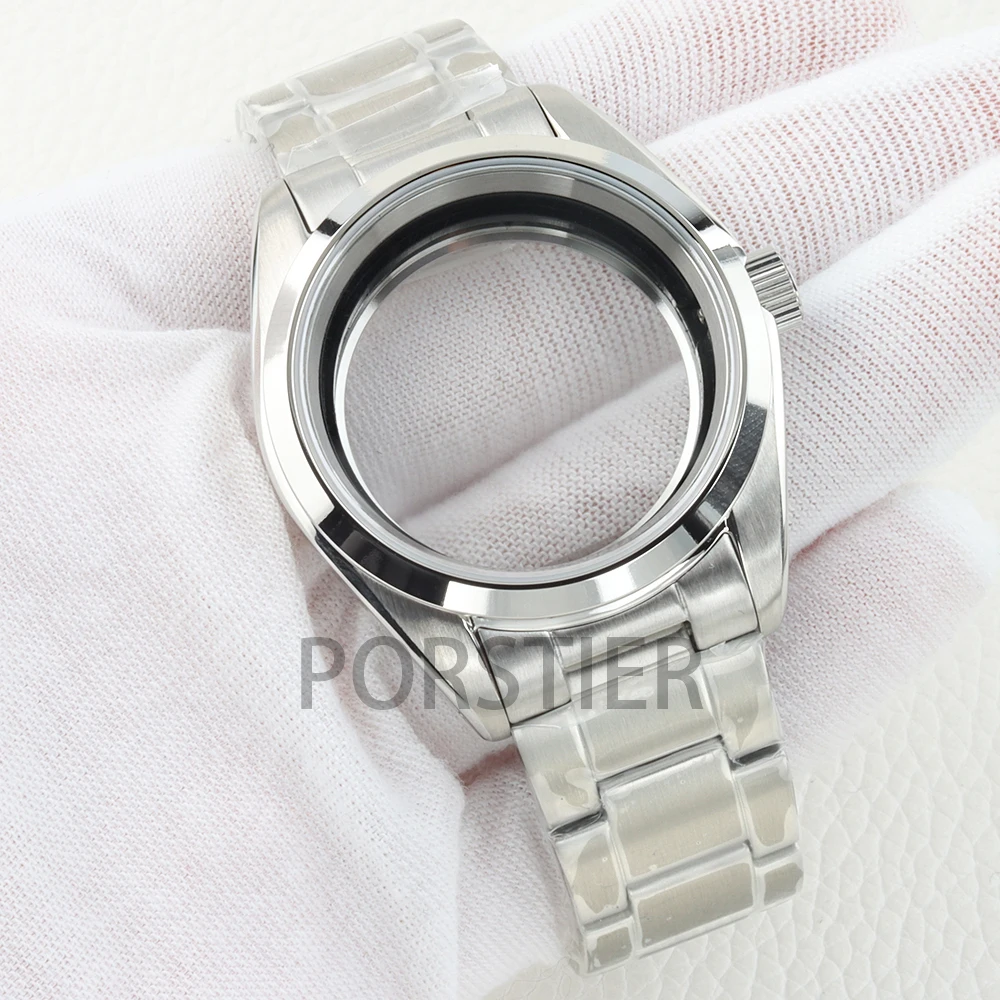 

Sapphire Crystal 38mm Watch Case Stainless Steel Brushed Bracelet for Seamaster nh35/nh36/4R/7S Automatic movement 31mm dial