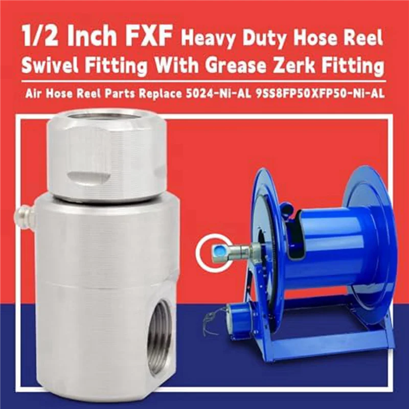 

B03C-2Pcs 1/2In Hose Reel Swivel,5024-Ni-AL FXF Heavy Duty Steel Hose Reel Swivel With Grease Fitting