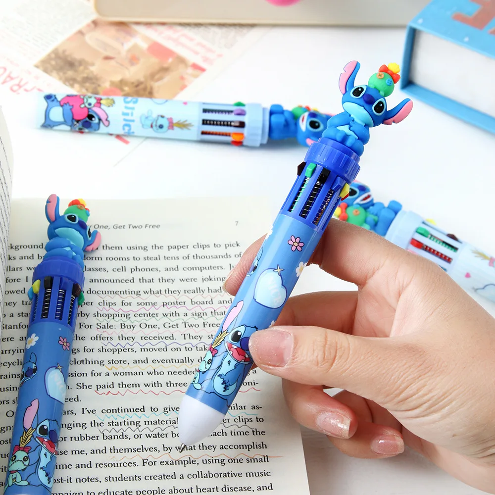 Random 1/2pcs of Disney Stitch‑themed ten‑color ballpoint pens, oil‑based marker pens for diaries, school stationery for student