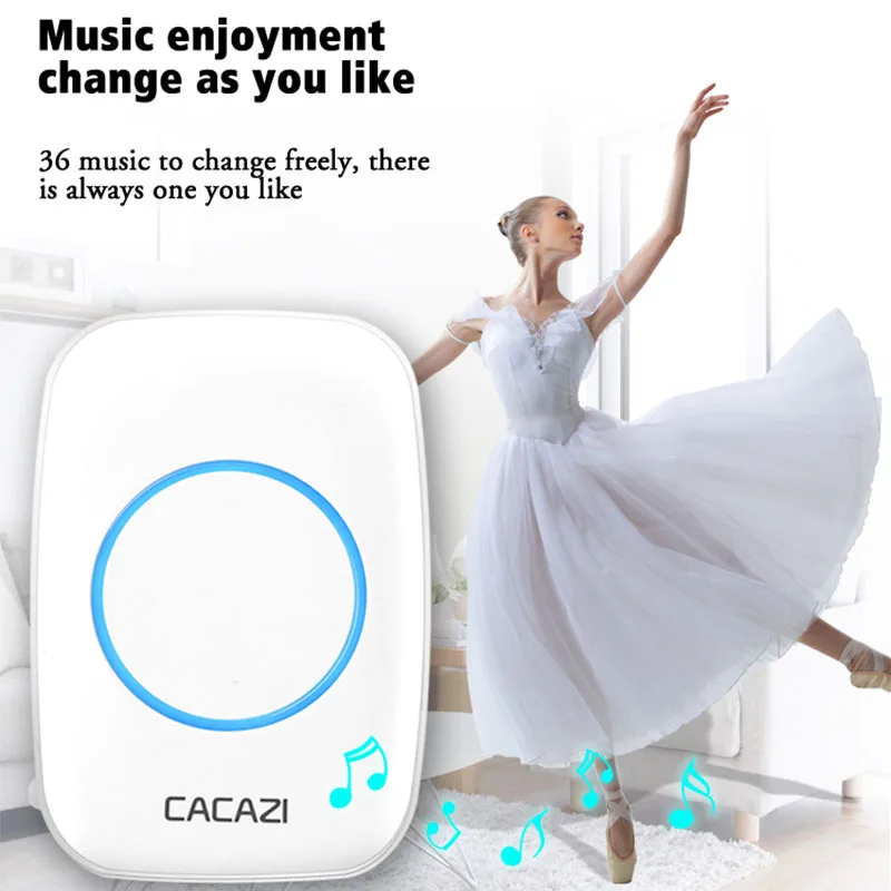 CACAZI 36 music 110DB 300M Wireless Doorbell Waterproof 100-240V Waterproof Remote Led Light Home 2 Button Door Bell