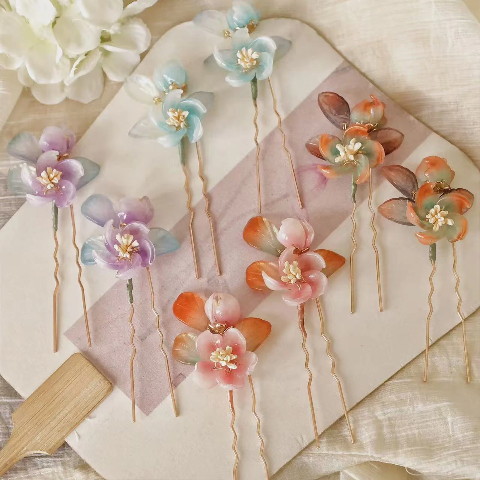 

2 шт., винтажная заколка для волос, цветочная тиара, китайские аксессуары для волос Hanfu, U-образные вилки для волос, ретро головной убор Hanfu, подарок