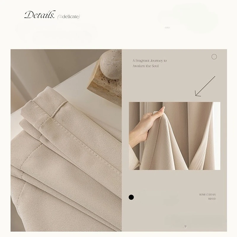 Double Sided Cream Chenille Blackout Curtains Window Curtains for Living Room Bedroom Dining Custom Size Partition Decoration