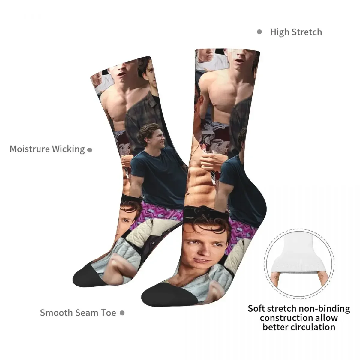 Tom Holland Collage Socks Harajuku Super Soft Stockings All Season Long Socks Accessories for Man's Woman's Birthday Present