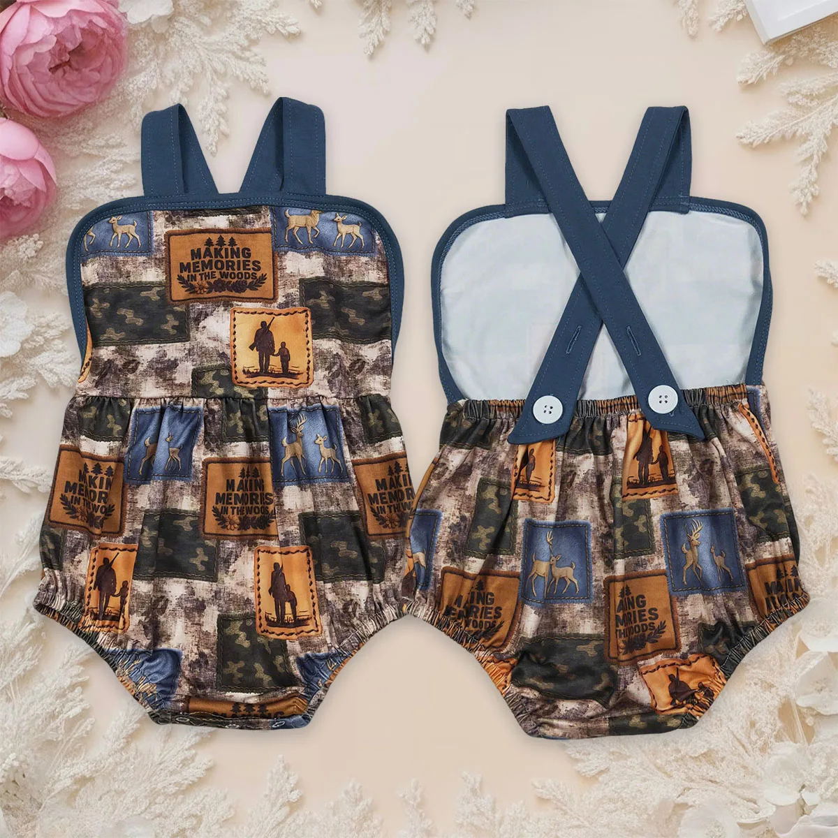 

Newborn Baby Boy Strap Deer Camo Checked Hunting Rompers Comfortable Kids Jumpsuit Toddler Boutique Children Clothing Wholesale