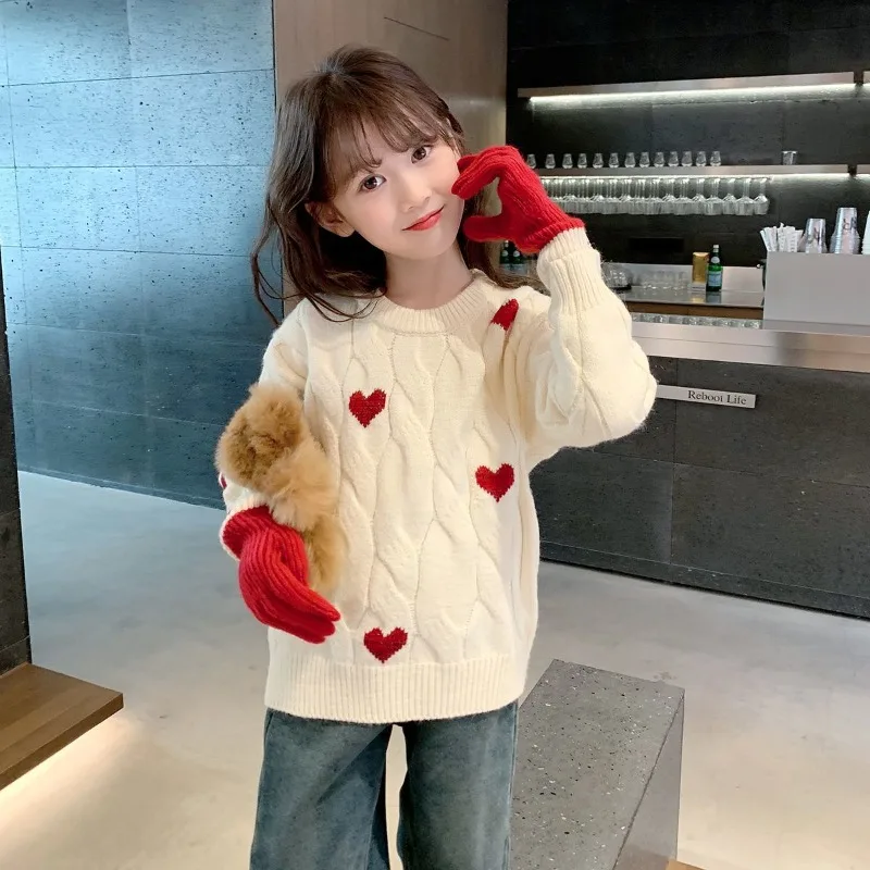 

Утолщенный свитер на флисовой подкладке в клетку для девочек, зима 2025 г., детский стильный теплый вязаный топ для малышей ​