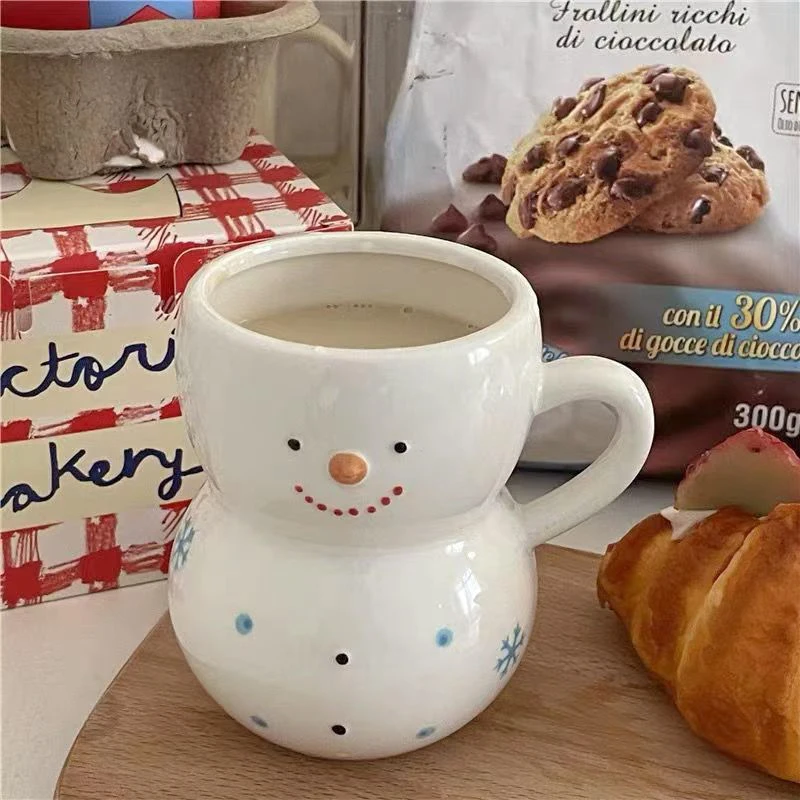 Kawaii Ins Snowman Ceramic Mug Christmas Gift Cute Milk Coffee Cup Afternoon Tea Tableware Breakfast Fashion Kitchen Decoration