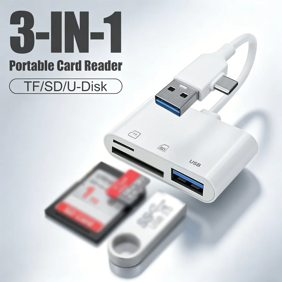 3 In 1 USB OTG Card Reader Type C Adapter Support SD TF Memory Cards USB Devices Portable Converter For Laptops Desktop PC
