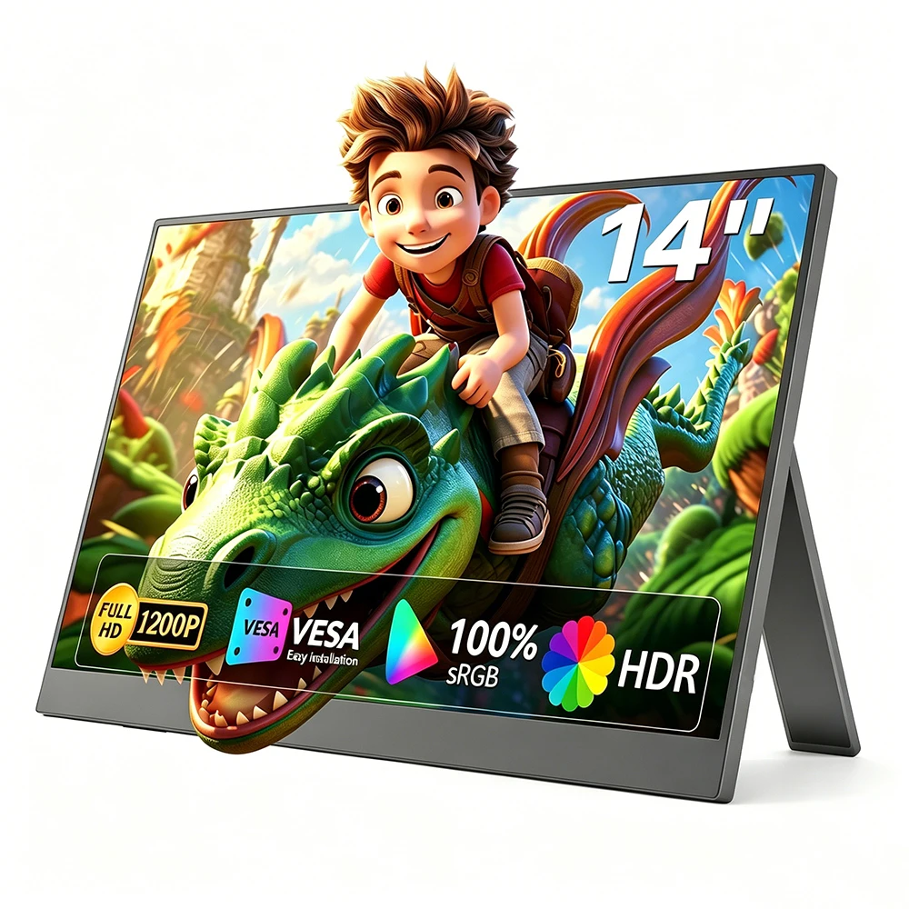14 Inch Portable Travel Monitor Ultra Slim IPS HDR Laptop Screen Extender Plug and Play External Display
